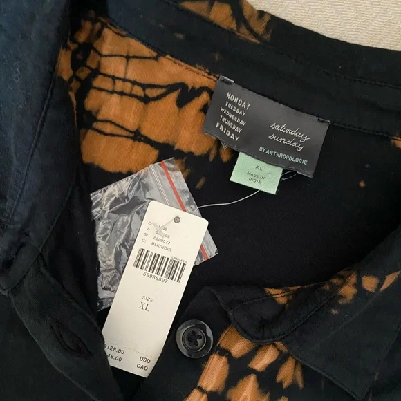 Anthropologie Saturday/Sunday Annika Tie Dye Button Down Black Orange Top XL NWT - Picture 5 of 5